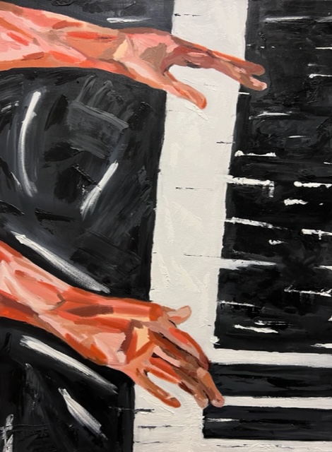 Painting of hands playing a piano